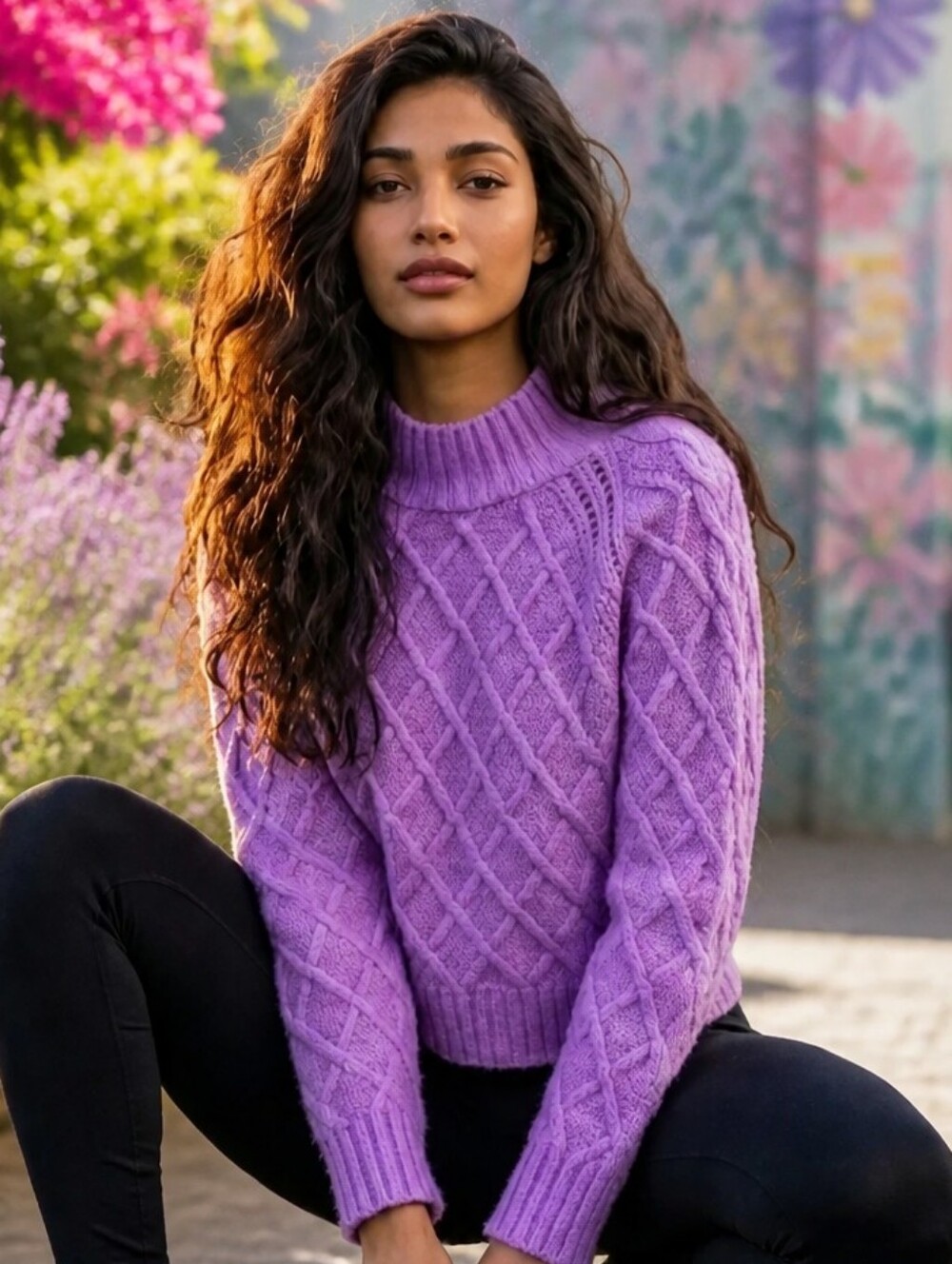 American Eagle Outfitters Purple Cable Knit Mock Neck Pullover Sweater Size S - Picture 2 of 10